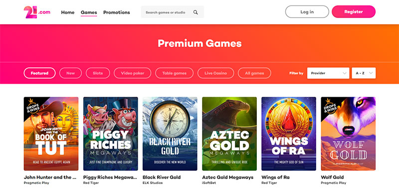 Large Number of Games at 21.com Casino